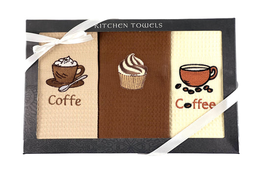 Kuchyňské bavlněné utěrky (3 set) - káva a muffin